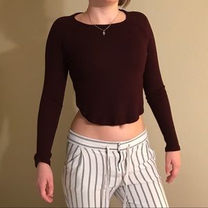 Maroon long sleeve slitted crop top